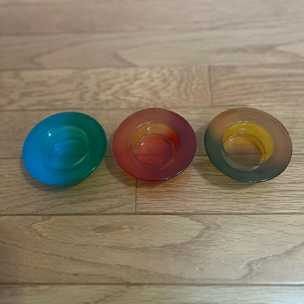 Pier 1 Imports Blue, Red & Yellow Glass Tea Light Candle Holders - NWT